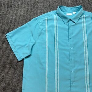 Cafe‎ Luna Blue Linen Blend Button Down Shirt Embroidered Casual Mens 3XL